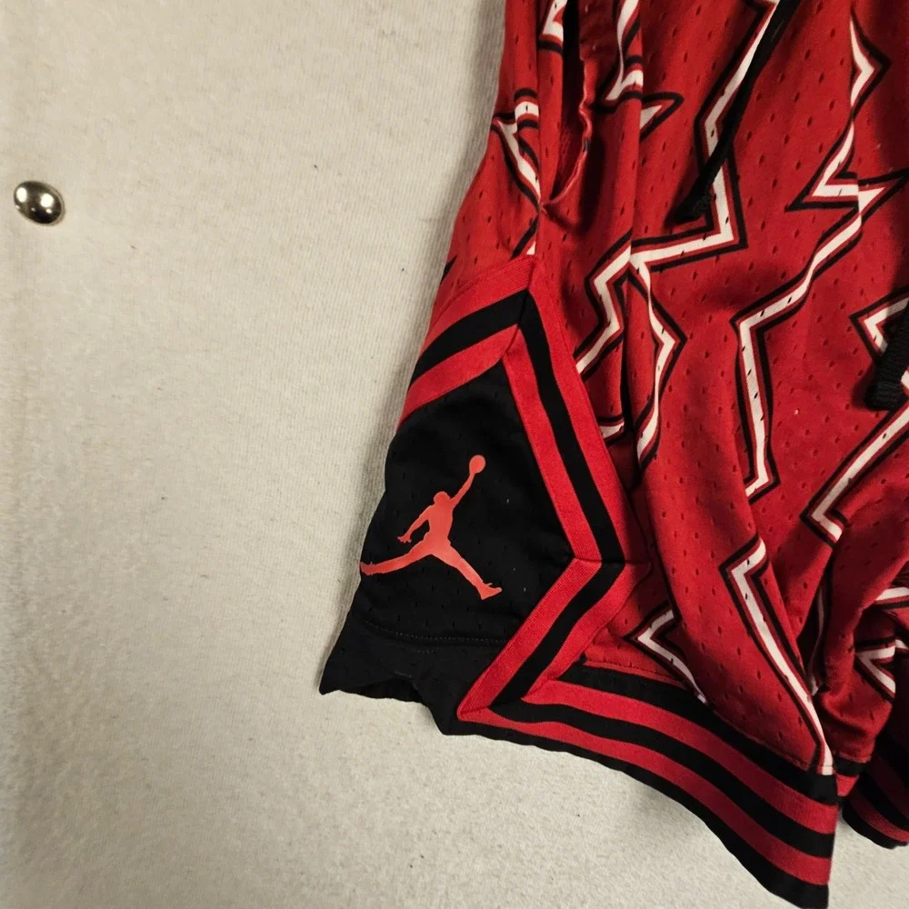 Jordan Mens Mesh Basketball Shorts‎ Red Black Lightning Bolt Jumpman Size Medium